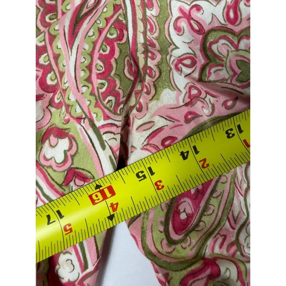 Jones New York Signature Pink Green Paisley Tie Front Cotton Blouse Size Small
